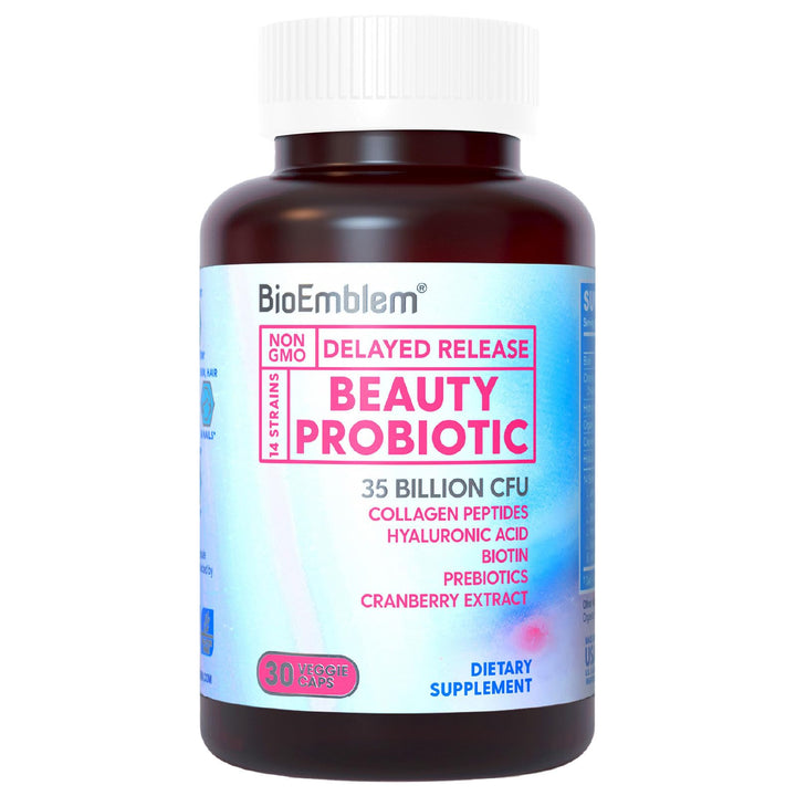 BioEmblem Beauty Probiotics for Women, 35 Billion CFU 14 Strains with Biotin, Collagen, Prebiotics for Digestive Health, Hair Skin and Nails, Vaginal Probiotics Supplement, Shelf Stable, 30 Caps