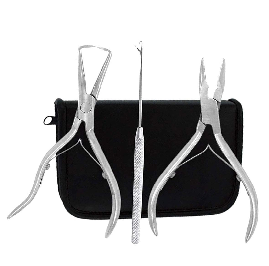 Clamp Pliers Needle 3pcs Tool Kit for Micro Ring Link Bead Human Hair Extensions