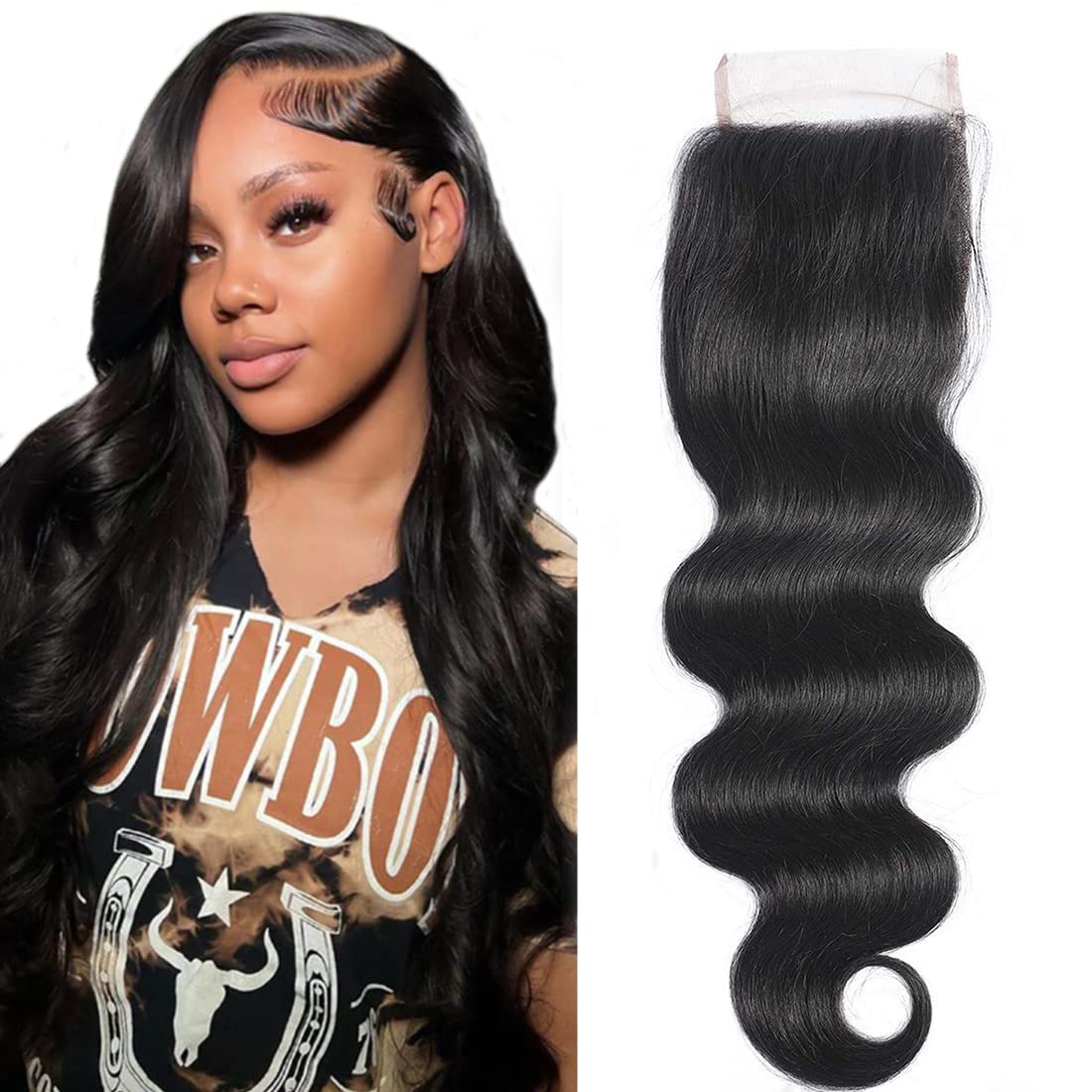 10, Free Part Closure: Misoun Hair Free Part Lace Closure 4X4 Body Wave Brazilian Virgin Human Hair 130% Density Lace Closure Natural Color Hair(10 Inch, 35G)