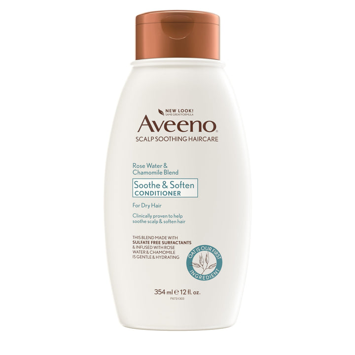 Aveeno Rose Water & Chamomile Blend Sulfate-Free Conditioner with Colloidal Oat for Dry Sensitive Scalp, Gentle Cleansing Conditioner for Fine, Fragile Hair, Paraben & Dye-Free, 12 Fl Oz