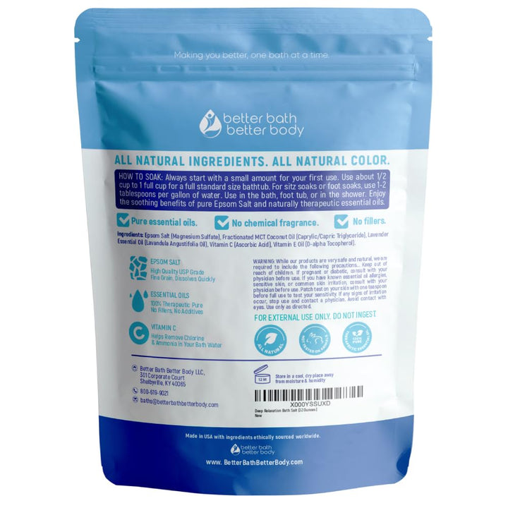 Deep Relaxation Bath Soak Epsom Salt With Lavender Essential Oils & Vitamin C 100% All Natural No Perfumes & Dyes Relieve Tension & Stress Naturally (2 Pounds 32 Ounces)