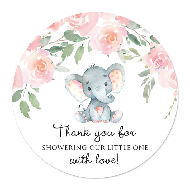 2 Round Elephant Baby Shower Thank You Favor Stickers (40 Labels) (Pink)