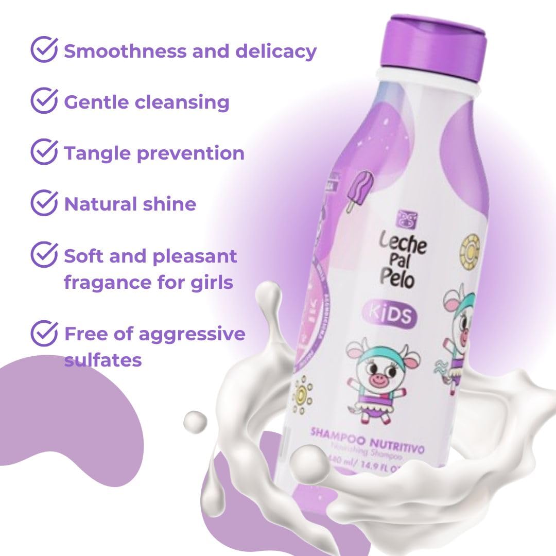 Leche Pal Pelo Kids Nourishing Shampoo - Gentle Daily Cleansing, Sulfate & Paraben-Free Formula with Jojoba, Coconut Milk, Aloe Vera - Hydrates, Defines, 14.9 fl.oz