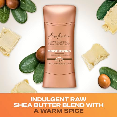 SheaMoisture Antiperspirant Deodorant Stick Moisturizing Raw Shea Butter & Hyaluronic Acid 2 Count for 48HR Sweat & Odor Protection with No Parabens & No Mineral Oil 2.6 oz