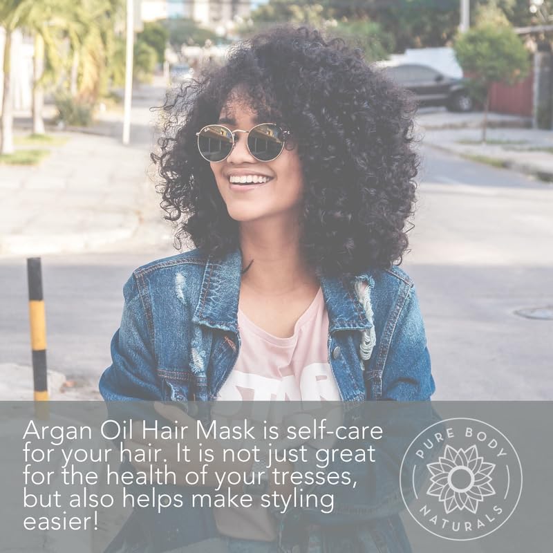 Pure Body Naturals Hair Mask, 8 Fluid Ounces - Argan Oil Deep Conditioning Treatment for Damaged Hair, Hair Growth, Curly Hair