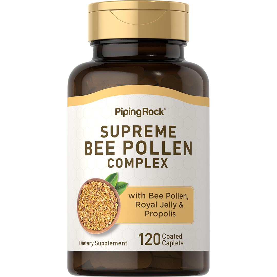 Piping Rock Bee Pollen Complex Capsules | 120 Caplets | Pills with Bee Propolis Plus Royal Jelly | Supplement for Men & Women | Non-GMO, Gluten Free