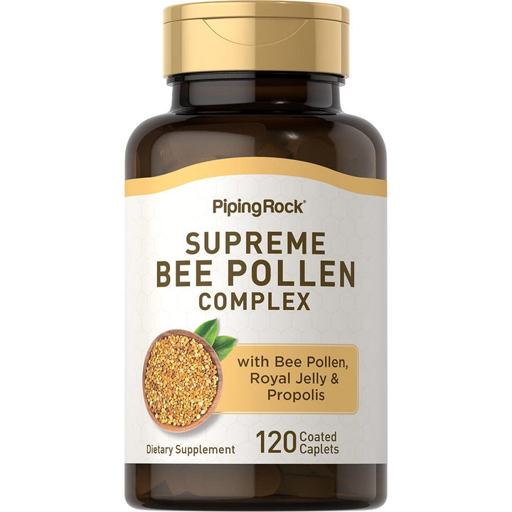 Piping Rock Bee Pollen Complex Capsules | 120 Caplets | Pills with Bee Propolis Plus Royal Jelly | Supplement for Men & Women | Non-GMO, Gluten Free