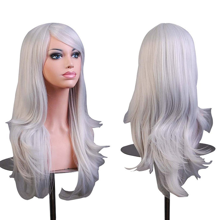 AneShe Wigs 28 Long Wavy Hair Heat Resistant Cosplay Wig for Women (Silver Grey)