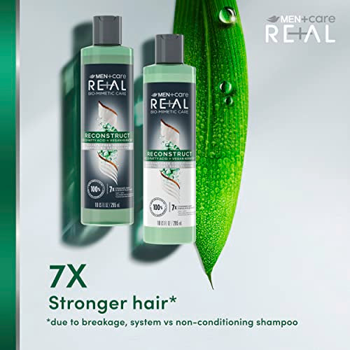 DOVE MEN + CARE Real Bio-Mimetic Care Shampoo & Conditioner Reconstruct 2 Count For Damaged Hair Sulfate Free Shampoo & Silicone-Free Conditioner with Coco Fatty Acid + Vegan Keratin 10 Oz