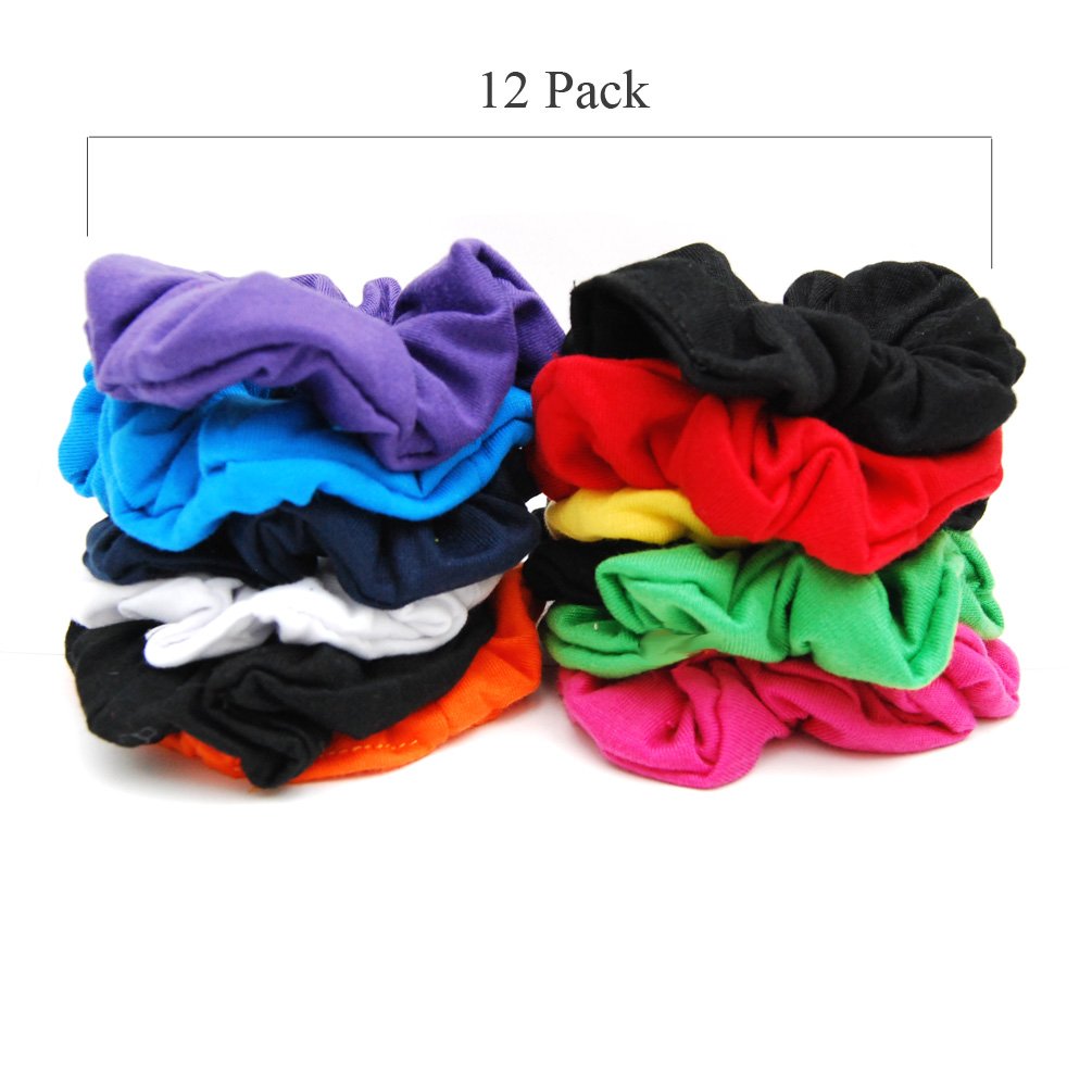 Color Scrunchies, 12 Count : Luxxii Fancy Cotton Colorful Scrunchies Ponytail Holder Elastic Hair Bands (Color Scrunchies, 12 Count)