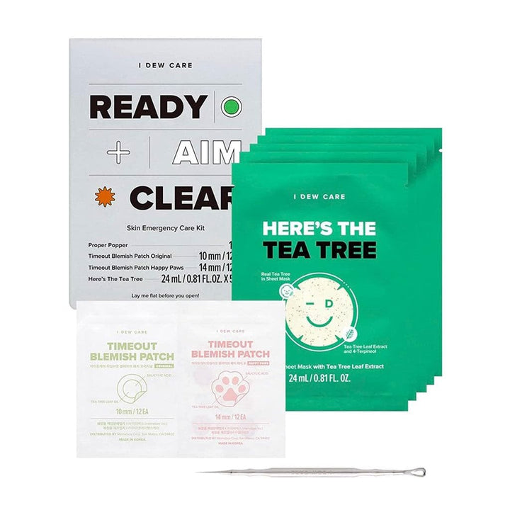 I Dew Care Emergency Skin Care Kit - Ready Aim Clear | Pimple Popper Tool Kit | Patch and Mask, Conceals Blemishes, Soothes Skin, with Tea Tree Oil