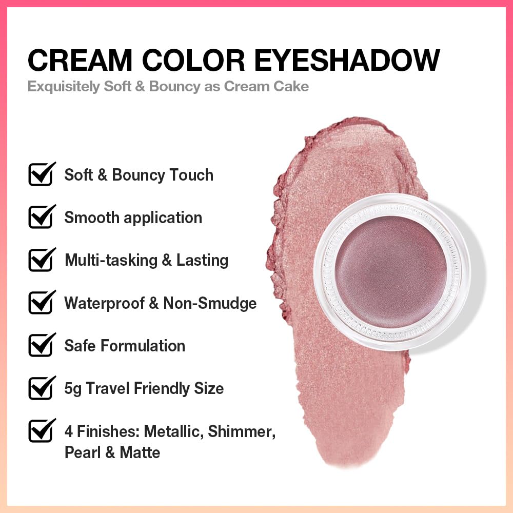 Kaely Single Cream Eyeshadow Pot, Rose Shimmer Highly Pigmented Monochrome Eye Shadow Palette Makeup, Waterproof Natural Mini Eyeshadow Brightener, sombras en crema para ojos, Blendable, 27
