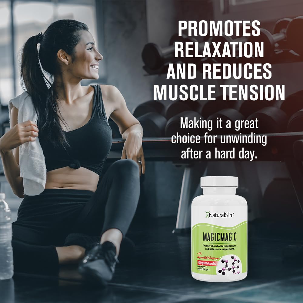 NaturalSlim Potassium Magnesium Supplement 100 Capsules – MagicMag C Magnesium Citrate Supplements for Sleep Support, Heart Health, and Muscle Cramp Relief | Gluten-Free 1 Pack