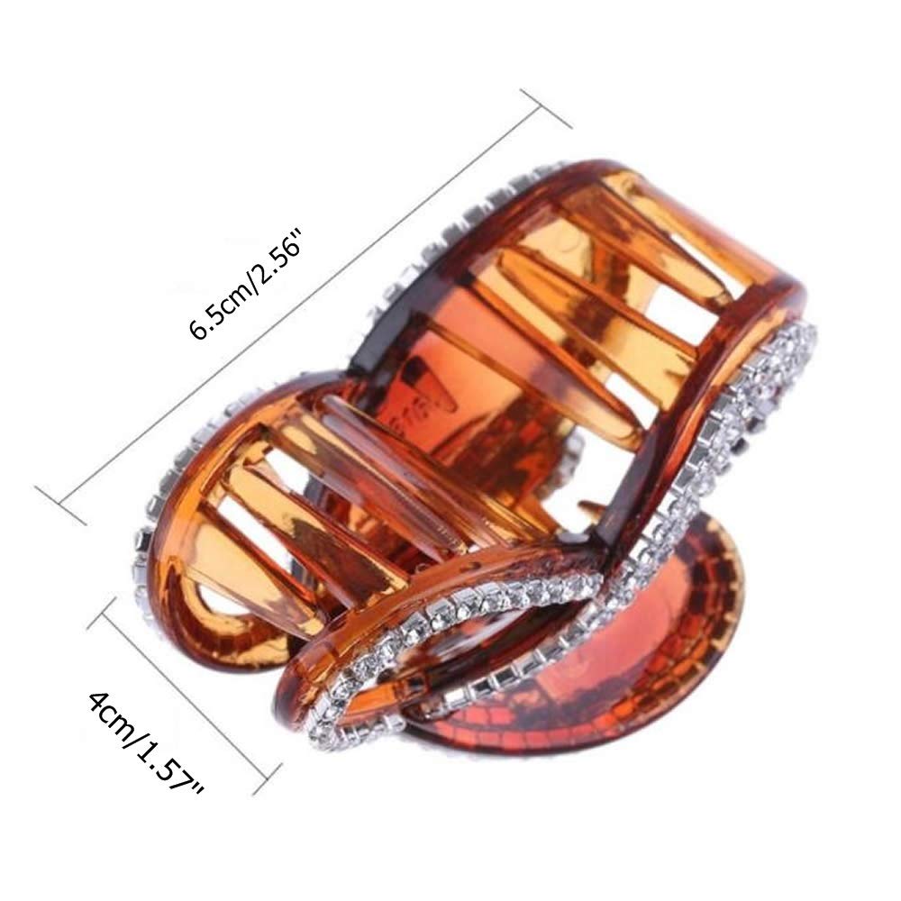 RAYNAG Set of 2 Elegant Rhinestones Claw Clip Jaw Clips For Thick Hair (Black+Brown)