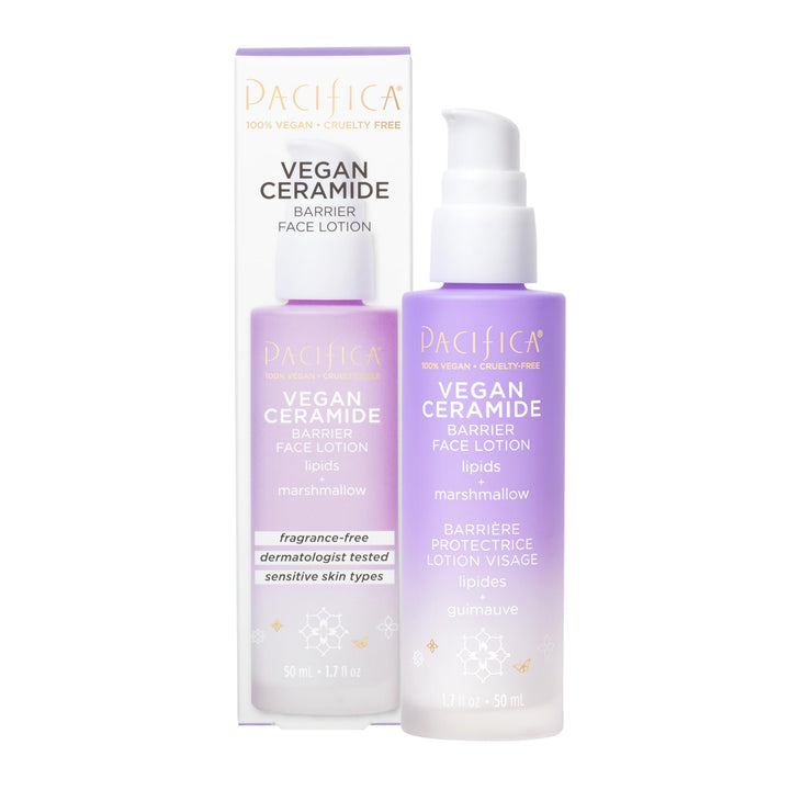 Pacifica Beauty, Vegan Ceramide Barrier Face Lotion, Hydrating, Lightweight Moisturizer, For Dry Skin, Dermatologist Tested, Safe for Sensitive Skin, Fragrance Free, 100% Vegan + Cruelty Free