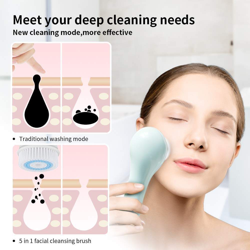 Replacement Facial Cleansing Brush Head, Facial Cleansing Brush Head For Clogged and Enlarged Pores (4 Pack, 2 Blue+ 2 Black)