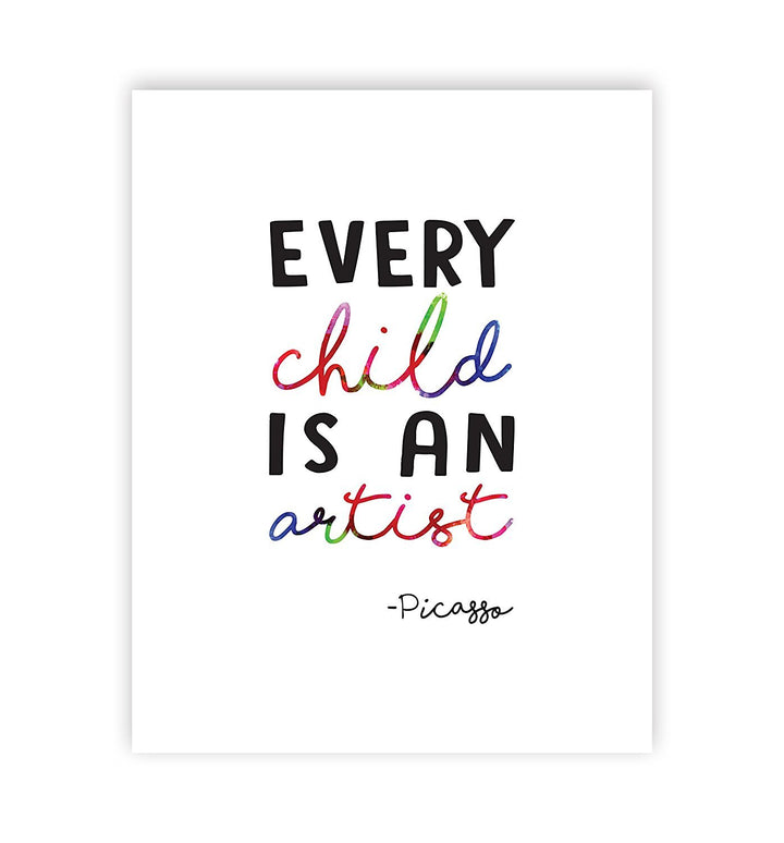 Quotes for Kids Art Display Every Child is an Artist Pablo Picasso Quote 05x07 Inch Print, Wall Decal Decor Picasso Wall Decal Quote, Every Child is an Artist Wall