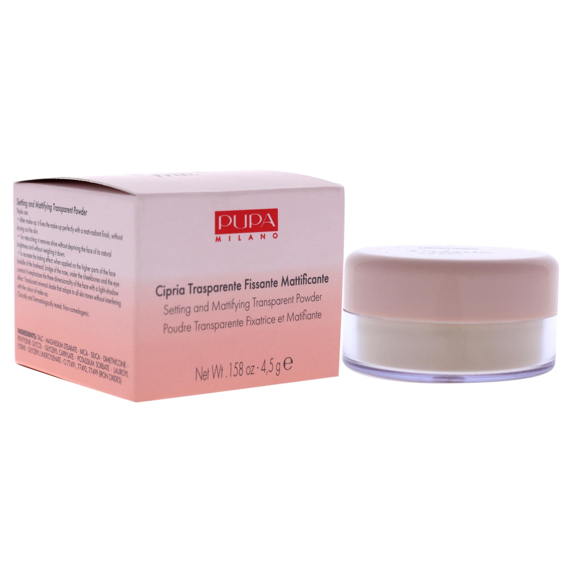 Pupa Milano Setting Powder - Setting and Mattifying Transparent Powder - For a Matt-Radiant Finish - 001 Translucent - 0.158 Oz