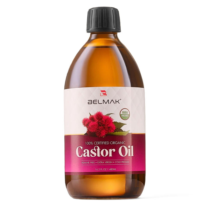 Organic Castor Oil Cold Pressed Unrefined (Glass Bottle 16.2 Oz), USDA Certified Organic, Aceite de Ricino 100% Pure y Natural, Hexane Free, Castor Oil for Hair Growth, Eyelashes & Eyebrows.
