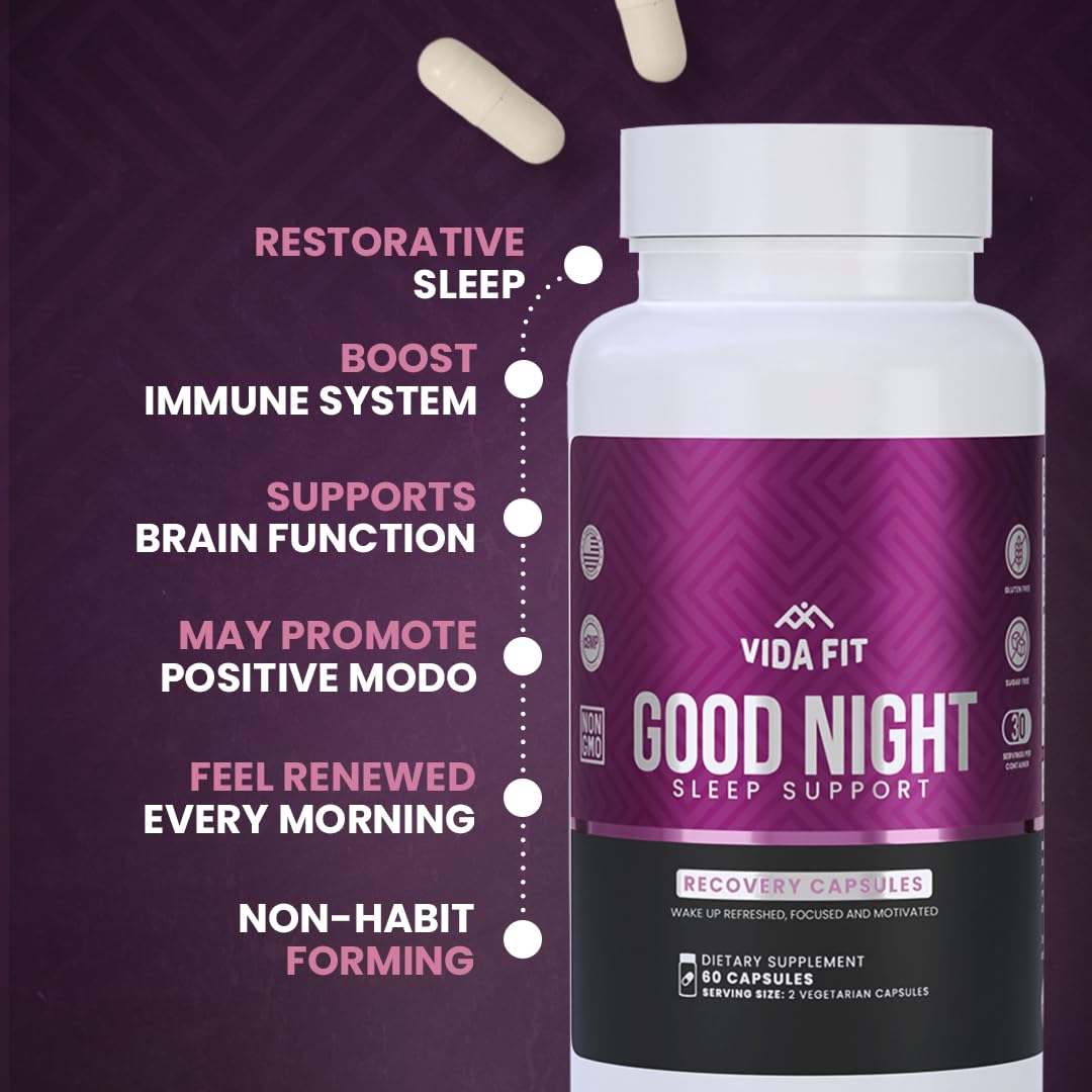 Good Night Natural Sleep Aid for Adults – Melatonin 3mg, Magnesium Glycinate, Ashwagandha, L Theanine, GABA, 5-HTP, Vitamin D, Niacin, 30 Days Supply