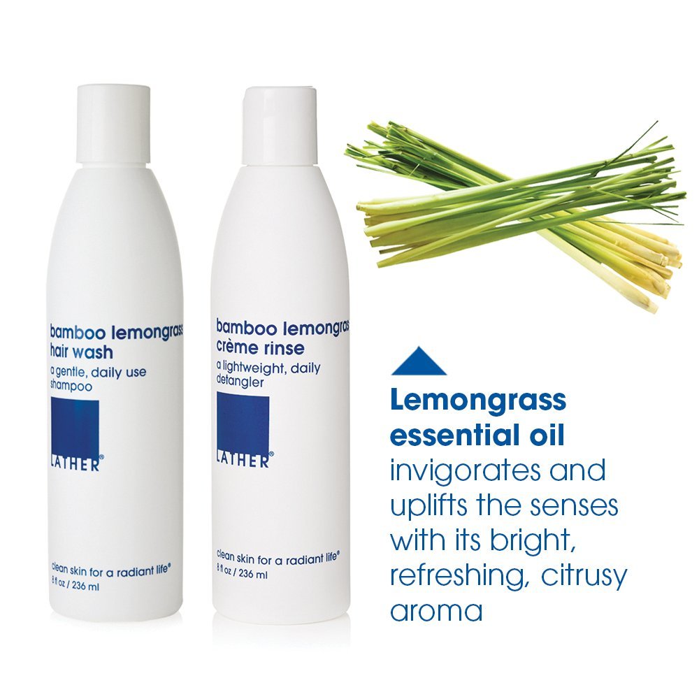 LATHER Bamboo Lemongrass Hair Wash & CrÃƒ¨me Rinse Duo | Essential Oils Shampoo & Conditioner Set | Shampoo For Men & Women | Natural & Sulfate Free Hair Products | 8 Fl Oz Bottles