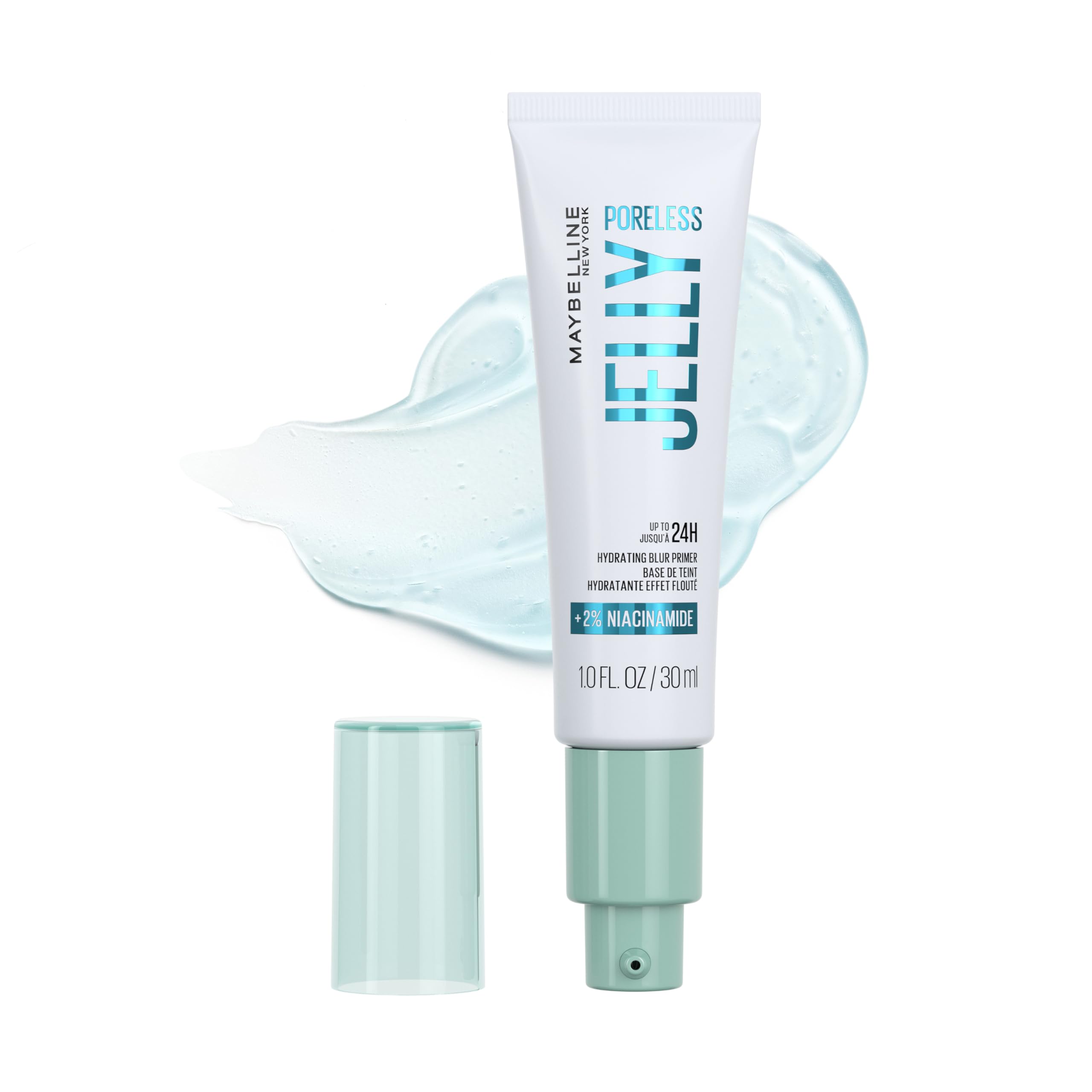 Maybelline Poreless Jelly Primer, Hydrating, Blurring Makeup Primer with 2% Niacinamide For Up To 24HR Make Up Wear, Clear, 1 Count