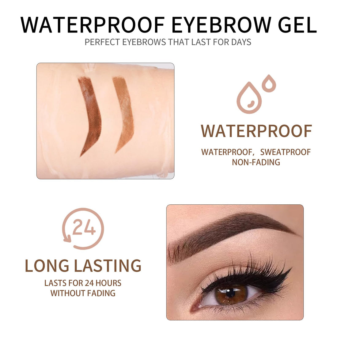 Erinde Waterproof Tinted Brow Gel, Long-lasting Eyebrow Shaping Makeup Gel, Liquid Thickening Brow Mascara, Smudge-Resistant, Flake-Resistant, Volumizing Enhance Brow Mascara, 02 Dark Brown