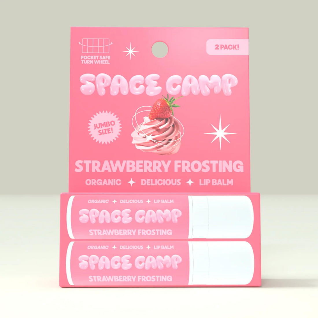 Space Camp Wellness Jumbo Lip Balm - Strawberry Frosting Organic Flavored Balm (2 Pack)