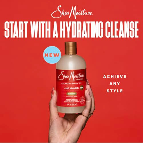 SheaMoisture Curl Stretch Shampoo, Conditioner, Volume Cream, and Refresher Spray with Kalahari Melon Oil and Hyaluronic Serum - Hydrates, Repairs Breakage, Detangles, Minimizes Shrinkage, 4 Pack