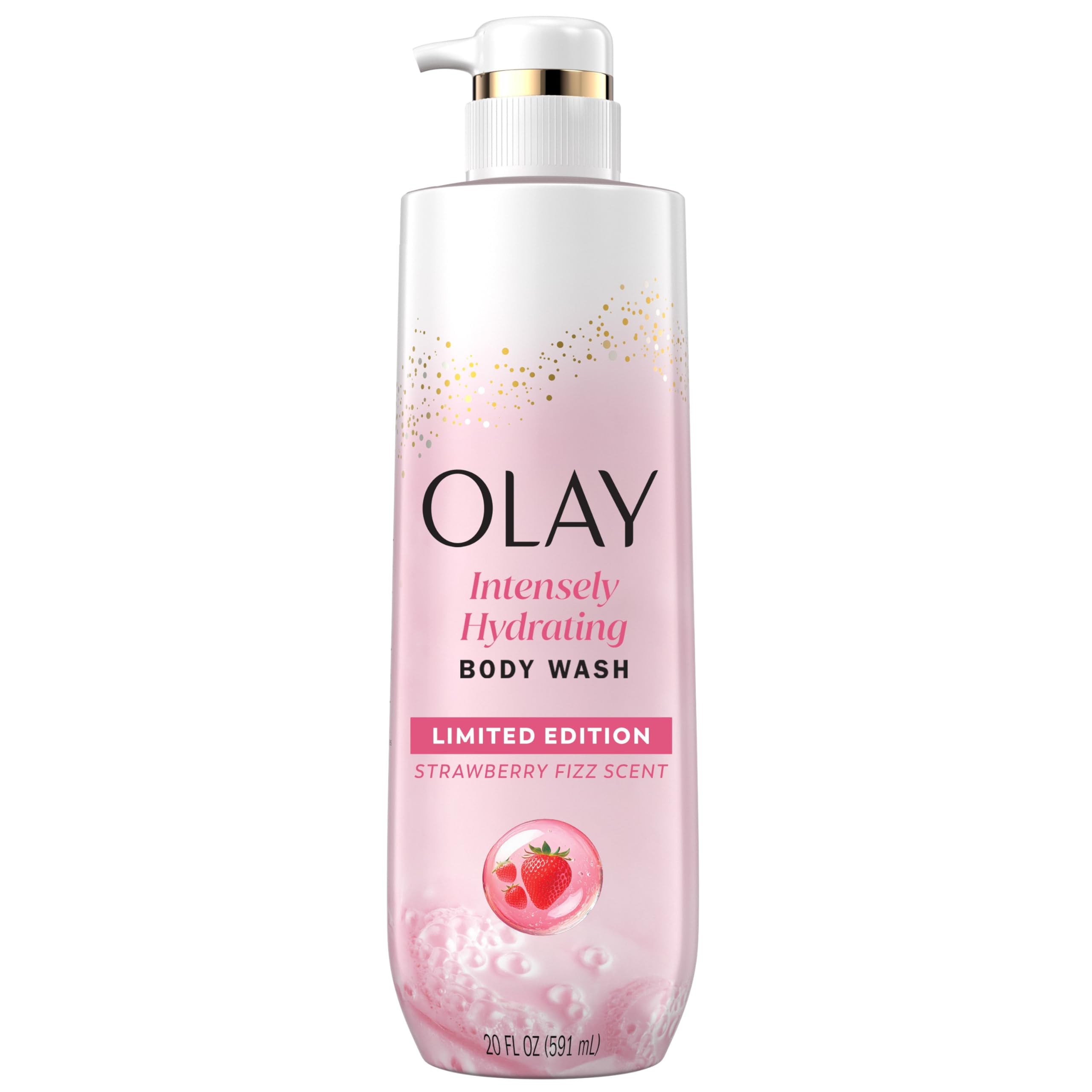 Olay Body Wash for Women, Intensely Hydrating, Pro-Hyaluronic Acid Serum Complex, Renews Moisture, Vitamin B3 Lameller Technology, For All Skin Types, Strawberry Summer Fizz Scent, 20 fl oz