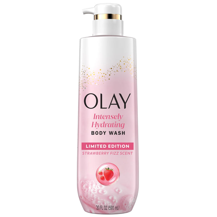 Olay Body Wash for Women, Intensely Hydrating, Pro-Hyaluronic Acid Serum Complex, Renews Moisture, Vitamin B3 Lameller Technology, For All Skin Types, Strawberry Summer Fizz Scent, 20 fl oz