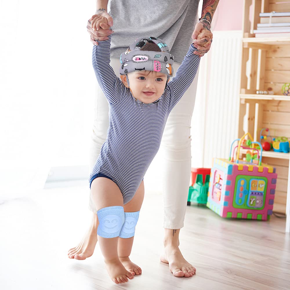 Umtiti Adjustable Baby Helmet, Lightweight & Soft, with Knee Pads & Socks for Crawling & Walking. Forest, Pink