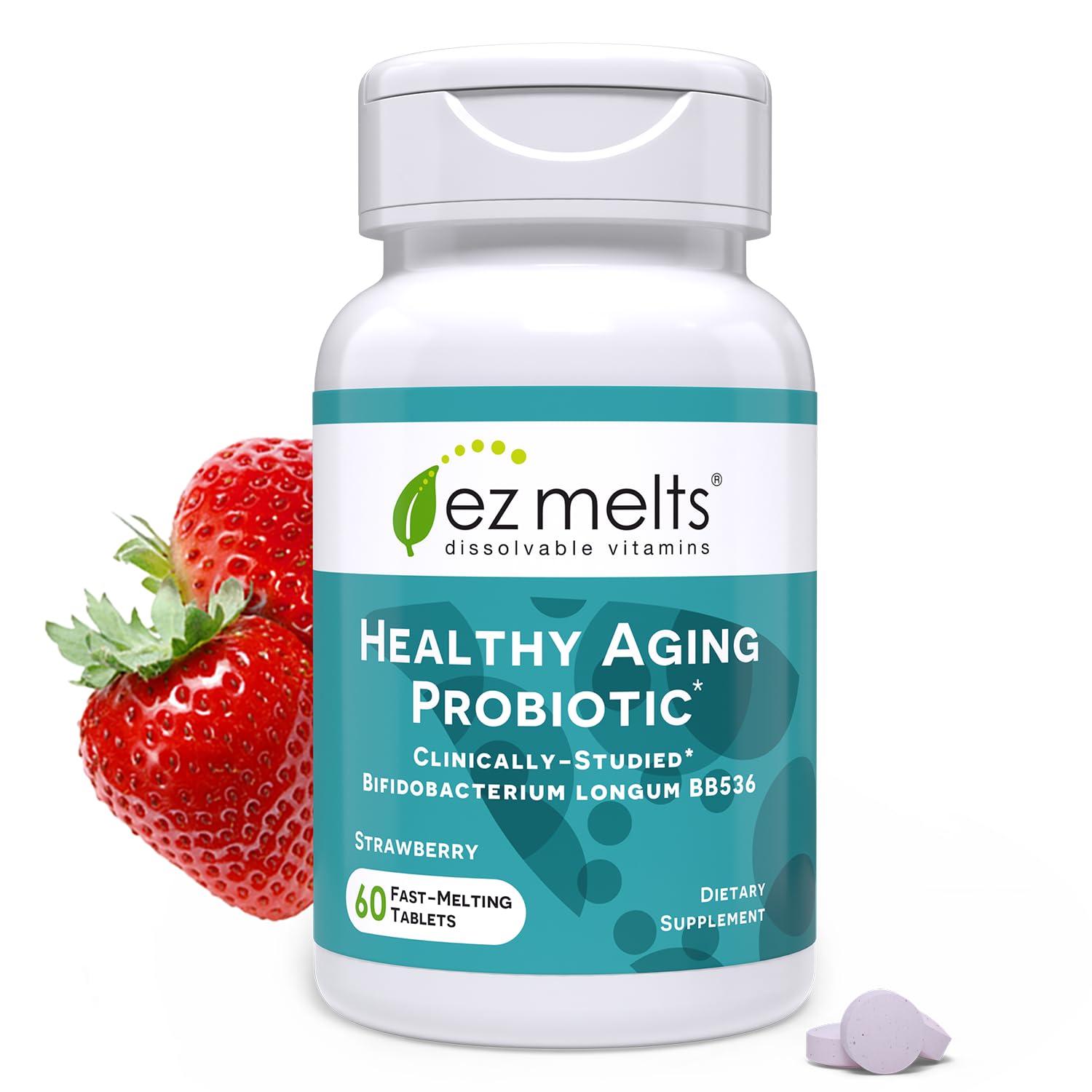 EZ Melts Dissolvable Healthy Aging Probiotic, Bifidobacterium Longum BB536 (2 Billion CFU), Sugar-Free, Probiotics for Women and Men 50+, 2-Month Supply