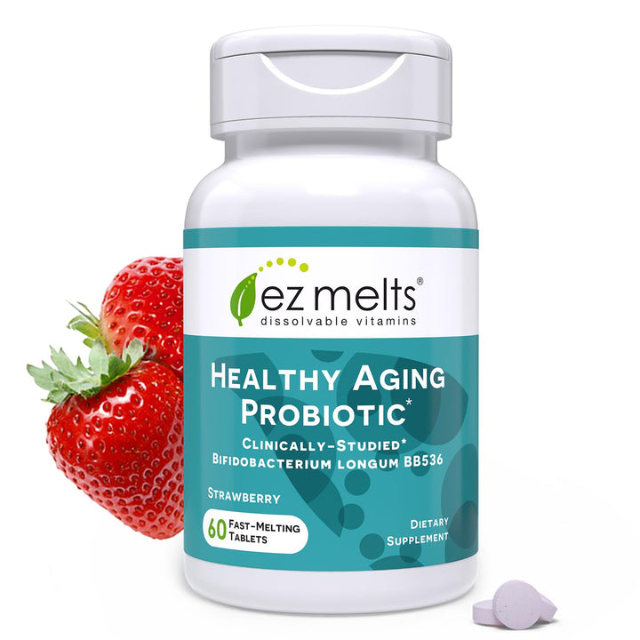 EZ Melts Dissolvable Healthy Aging Probiotic, Bifidobacterium Longum BB536 (2 Billion CFU), Sugar-Free, Probiotics for Women and Men 50+, 2-Month Supply