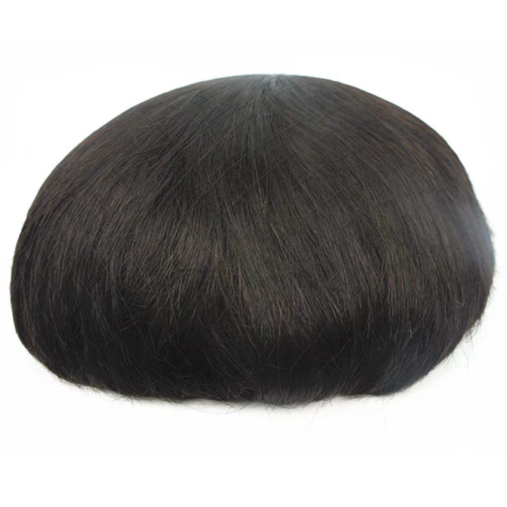 PU Skin Toupee for Men, N.L.W. European Human Hair Pieces for Men with 10 x 8 PU Thin 0.04cm Skin, 1B Off Black