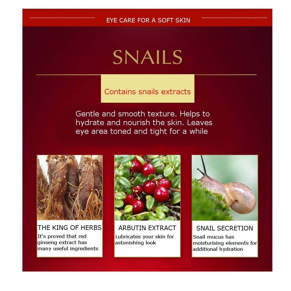 Bioaqua Red Ginseng Eye Cream Snails Bovine Crystal Through Tender Soft Skin Hydrating And Moisturising Effect Care For Skin Blooming Eyes Tight Firmer Gently Cleans Removes Dirt Oil 20G