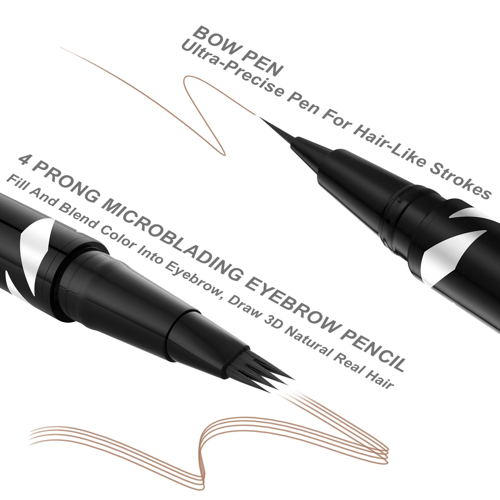 2-IN-1 Dual-ended Waterproof Eyebrow Pencil With 4 Tip Microblading Pen and Ultra-Precise Brow Pencil, Brush, Makeup for Natural Looking-Soft Brown
