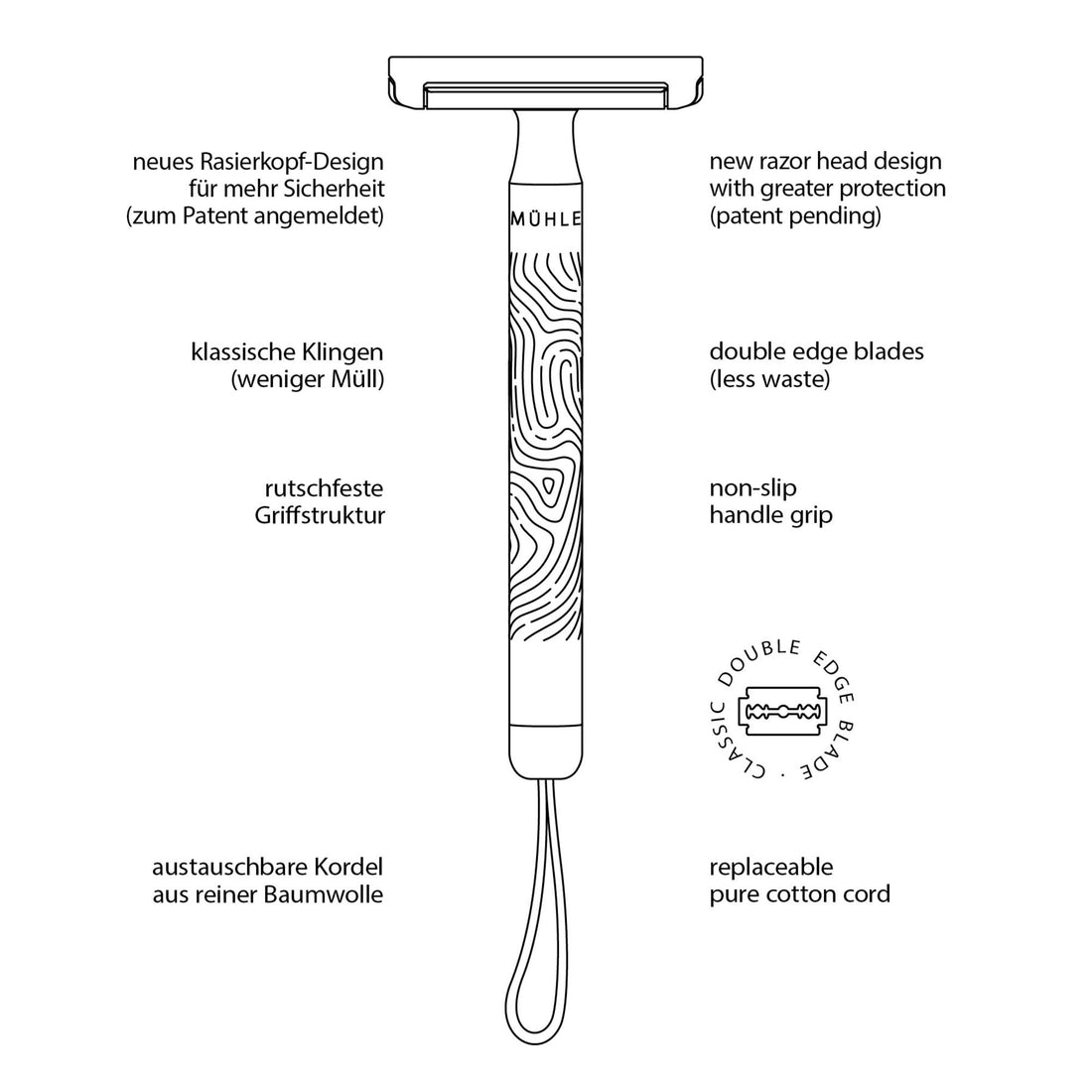 MÜHLE Companion Safety Razor – Unisex Double-Edged Razor for Shaving, Gentle Use, Suitable for Body, Legs, Head & Face, Longer Handle, Long Lasting Blade