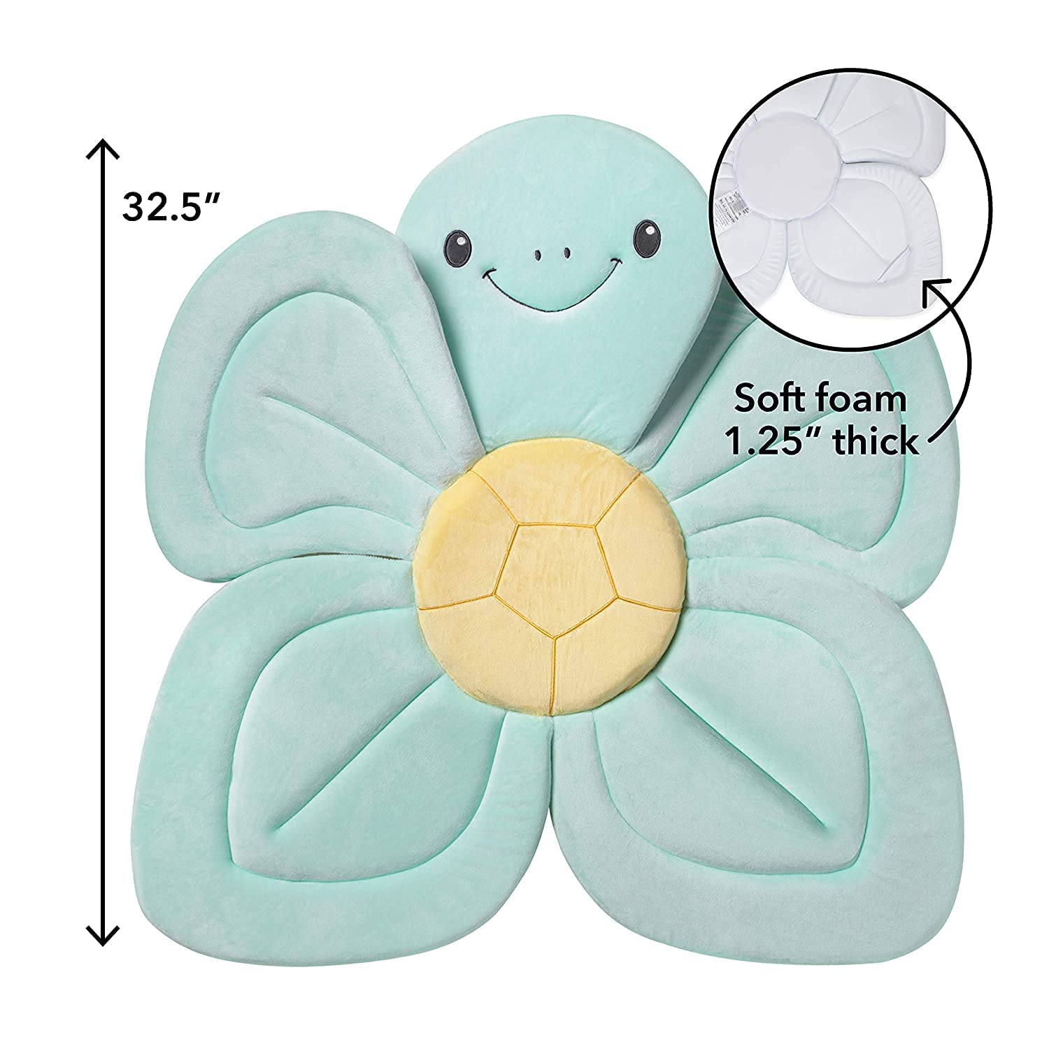 Nuby Turtle Baby Bath Cushion for Bathtub or Sink, Soft and Easy to Dry Fabric, 0-6 Months, Turquoise