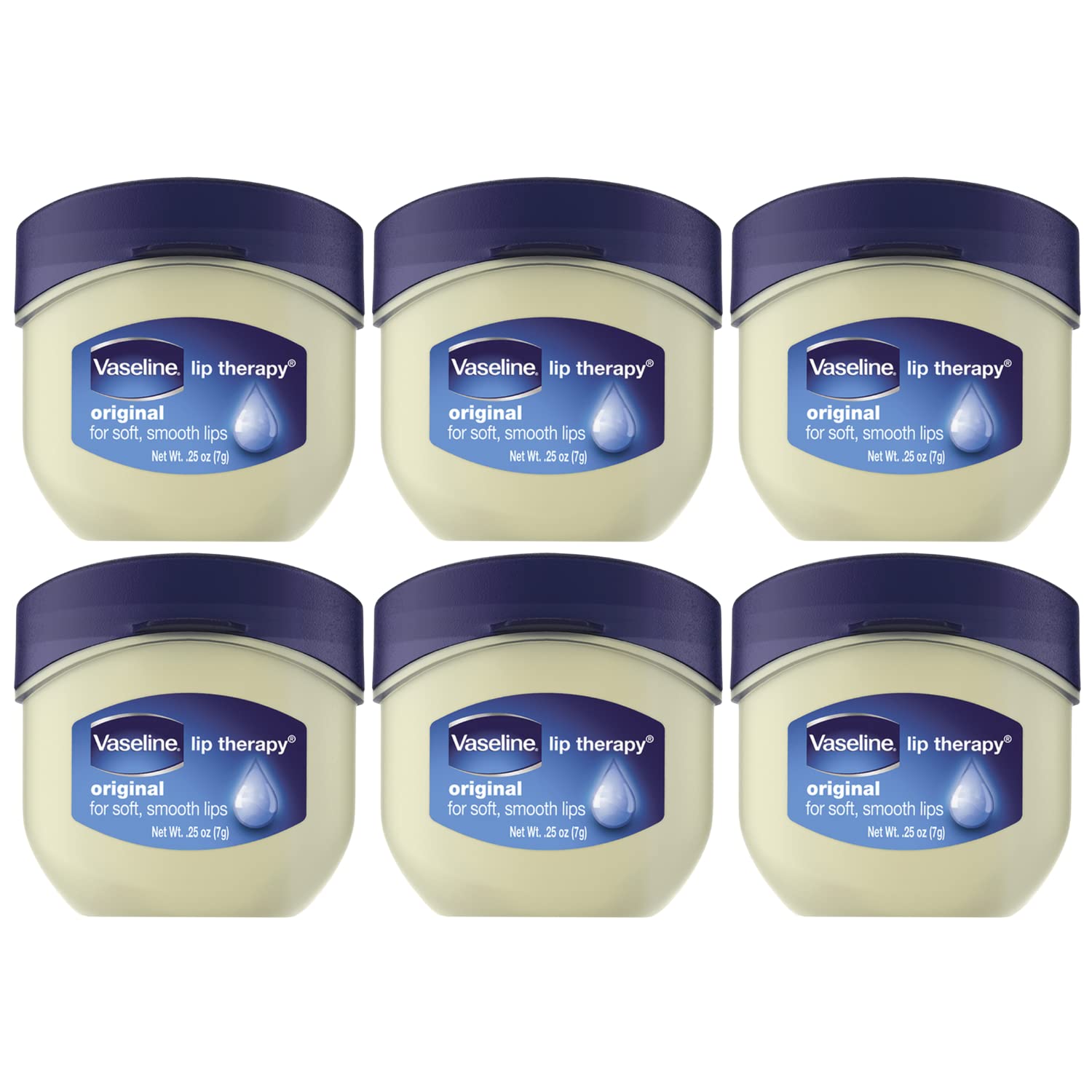 Vaseline Lip Therapy 6-Pack – Mini Lip Balm, Travel-Size Petroleum Jelly Moisturizer for Dry Lips, 0.25 Oz Each