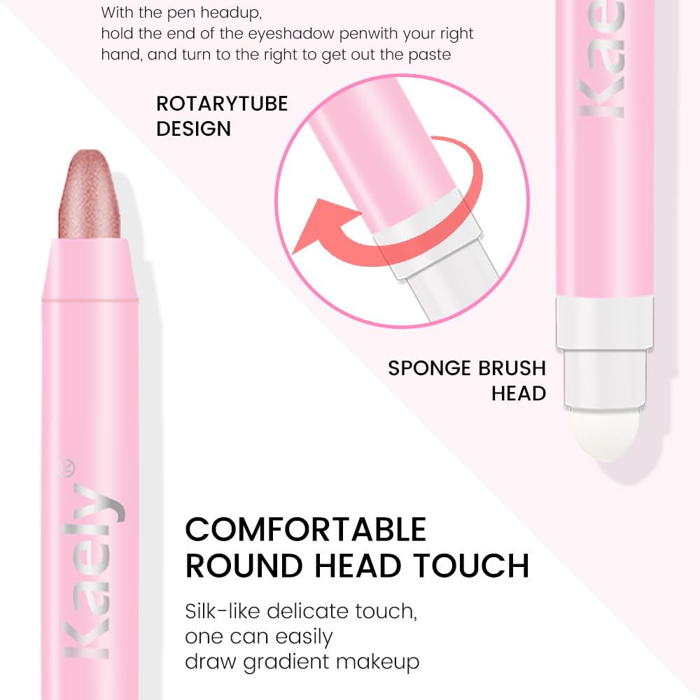 Kaely 2in1 Cream Eye Shadow Brightener Sticks for Eyes, Pencil Eyeshadow Applicator Stick Waterproof Pigmented, Eye Shadow Palette Highlighter Makeup, sombras para ojos, 27 Rose Shimmer