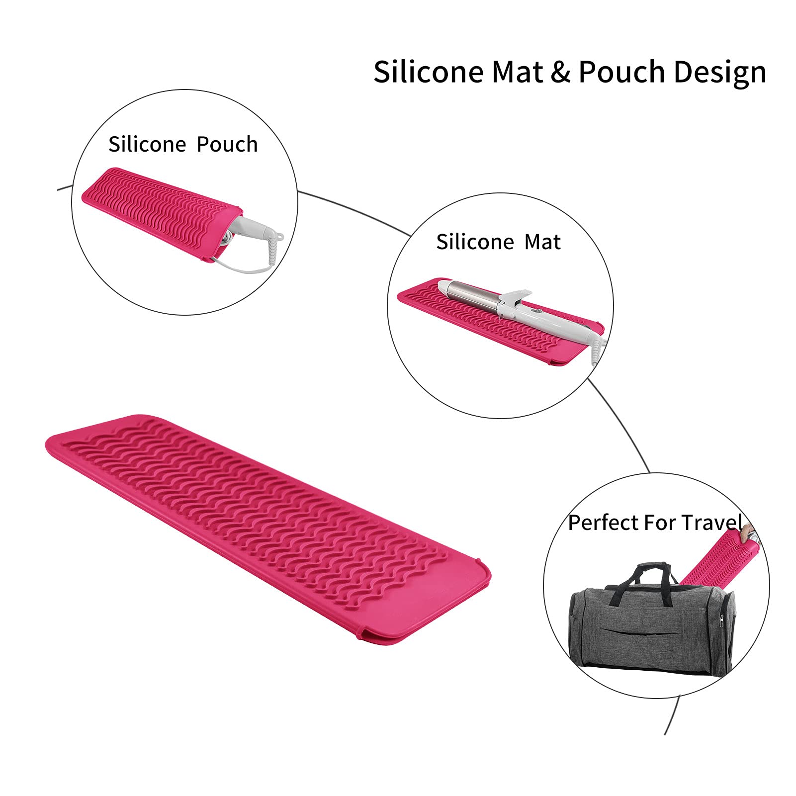 EIOKIT Silicone Heat Resistant Travel Mat Pouch for Hair Straightener,Crimping Iron,Hair Curling Iron,Hair Curling Wand,Flat Iron,Hair Waving Iron and Hot Hair Styling Tools (2 Pack)