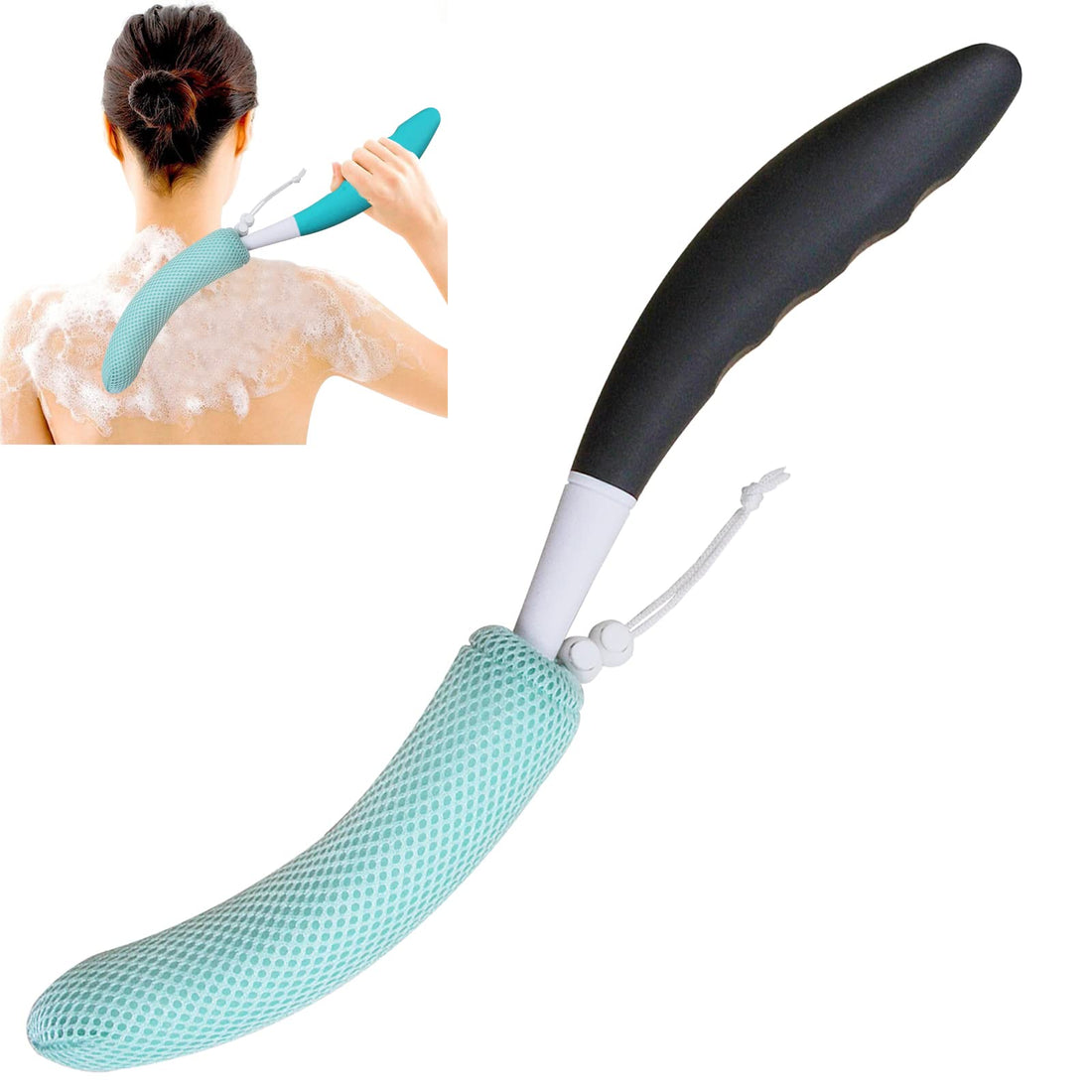 Leetye Mei Bath Brush Auxiliary Tool Long Handle Shower Brush Bathtub Body Brush with Long Handle Bath Brush Back Washer Shower Body Washer Shower Brush (Black Green)