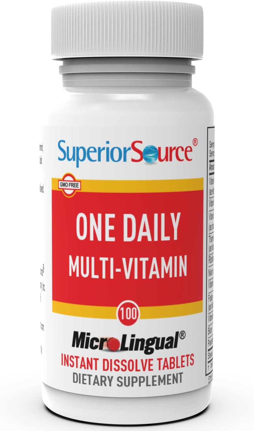 Superior Source One Daily Multi-Vitamin, Quick Dissolve MicroLingual Tablets, 100 Ct, with Vitamins A, C, D3, E, B12 and All B Vitamins, Stress, Heart & Immune Support, Non-GMO