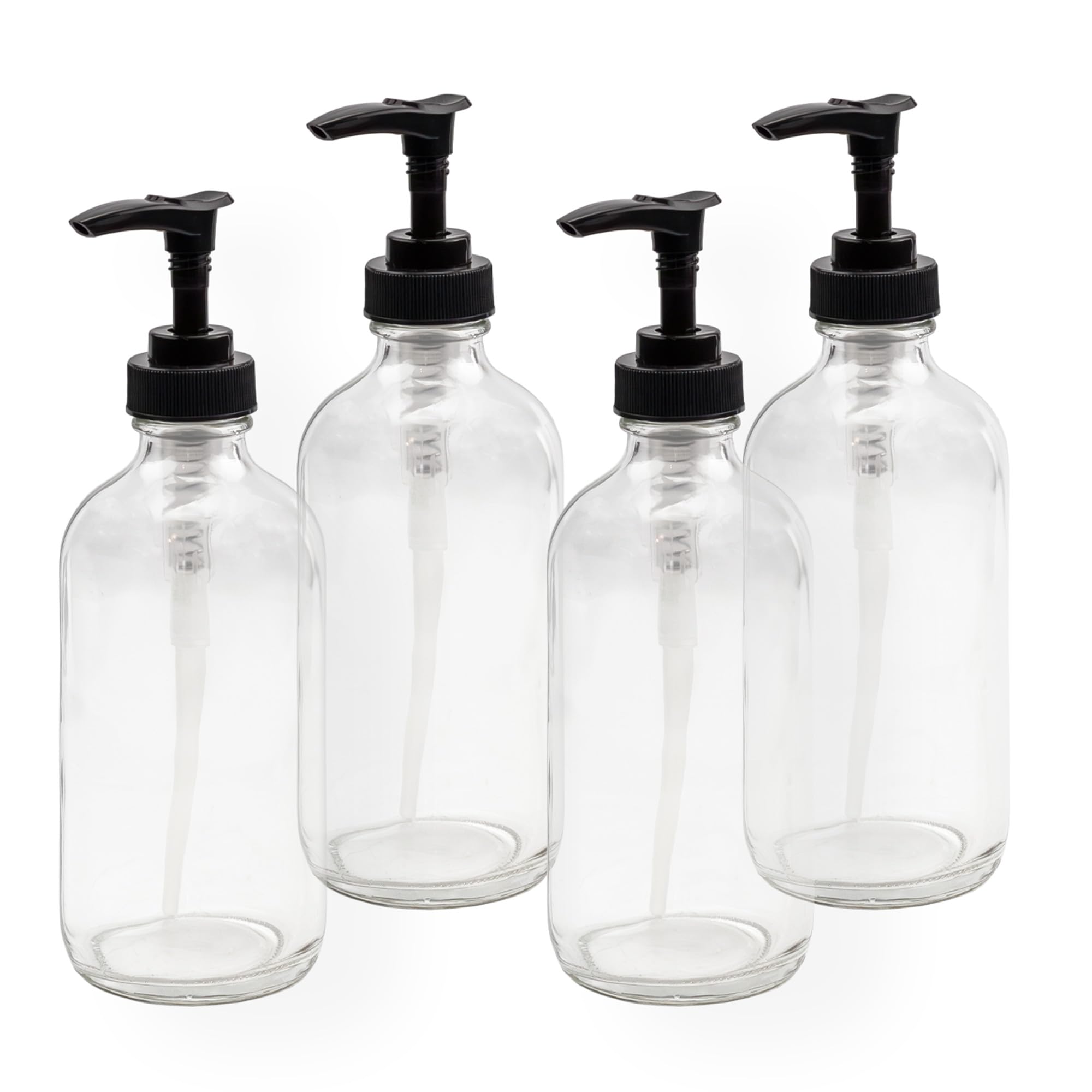Cornucopia Brands 8 oz Clear Glass Boston Round Pump Bottles (4 Pack)