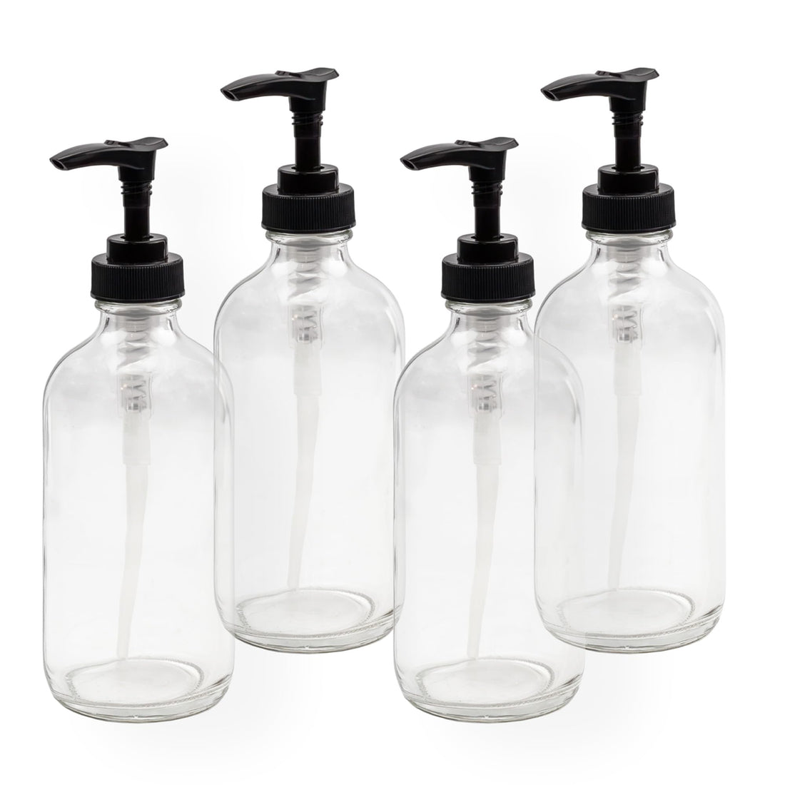Cornucopia Brands 8 oz Clear Glass Boston Round Pump Bottles (4 Pack)