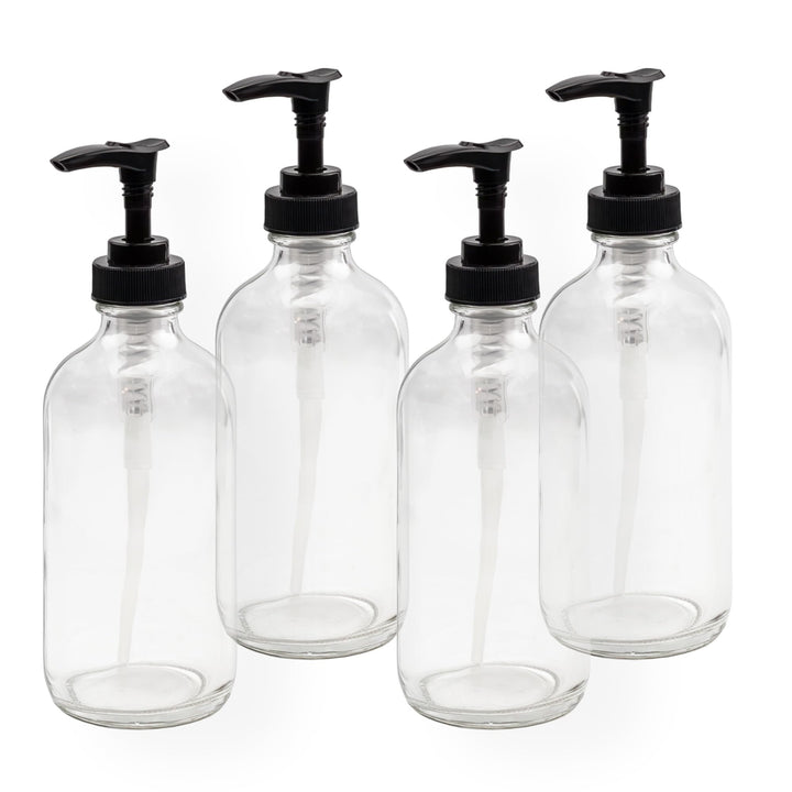 Cornucopia Brands 8 oz Clear Glass Boston Round Pump Bottles (4 Pack)