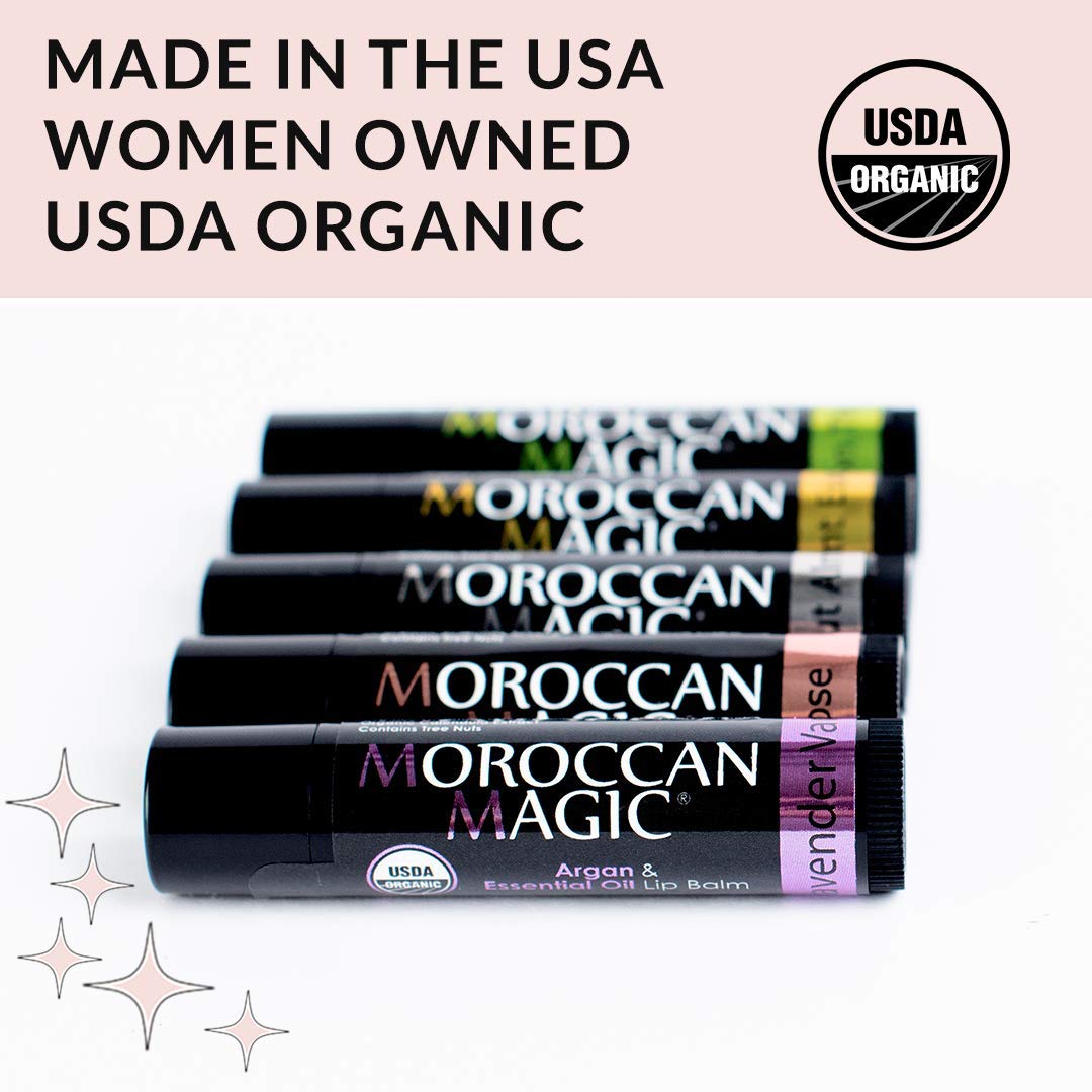 Moroccan Magic Organic Unscented Lip Balm 3 Pack | Made with Natural Cold Pressed Argan and Essential Oils Lip Balm | Smooth Application | Non-Toxic, Cruelty Free
