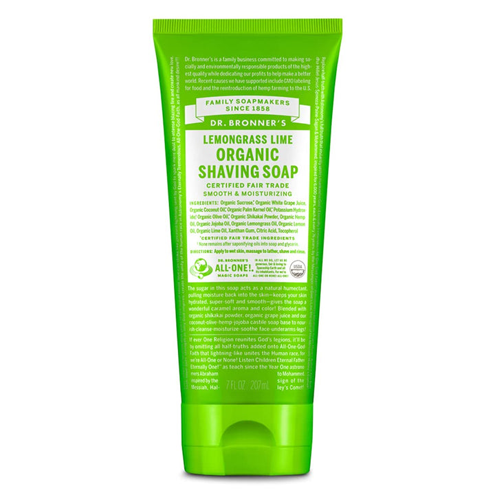 Dr. Bronner's Shaving Gel, Lemongrass Lime - 7 oz