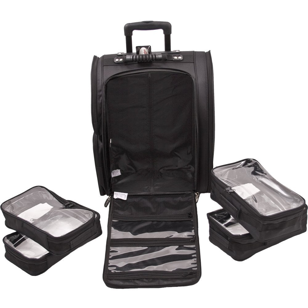 Sunrise High Quality Nylon Professional Soft Sided Rolling Makeup Case with Pouches in Black